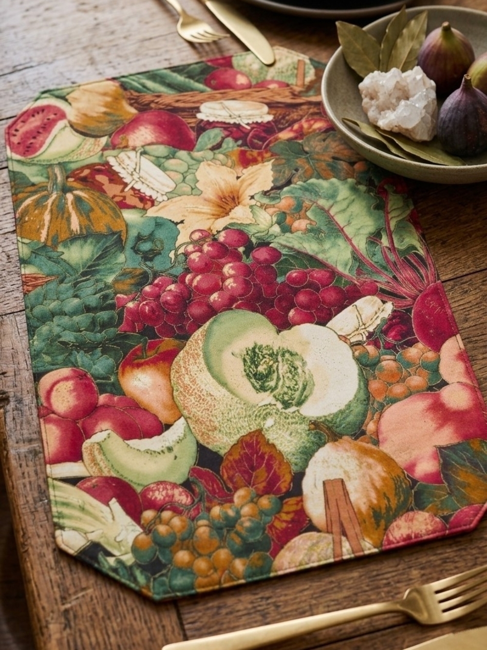 Kaffe Fassett Market Basket Cotton Placemats Set of 2 Handmade Reversible Green